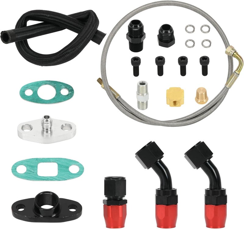 SJDYYMX Turbocharger Oil Feed & Drain Return Line Kit for Most Oil Cool Turbo T3 T4 GT32 GT40 GT4088R GT4049R GT42R/RS GT4294R T66 T70 - Image 1